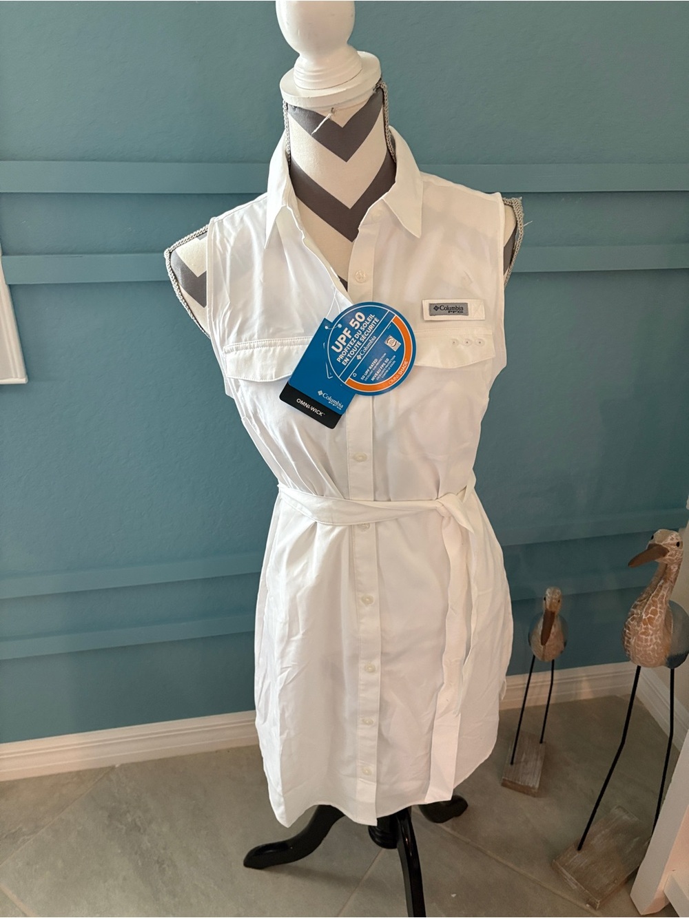 NWT Columbia PFG Women's White Sun Drifter Woven Dress, Size XS Omni Wick